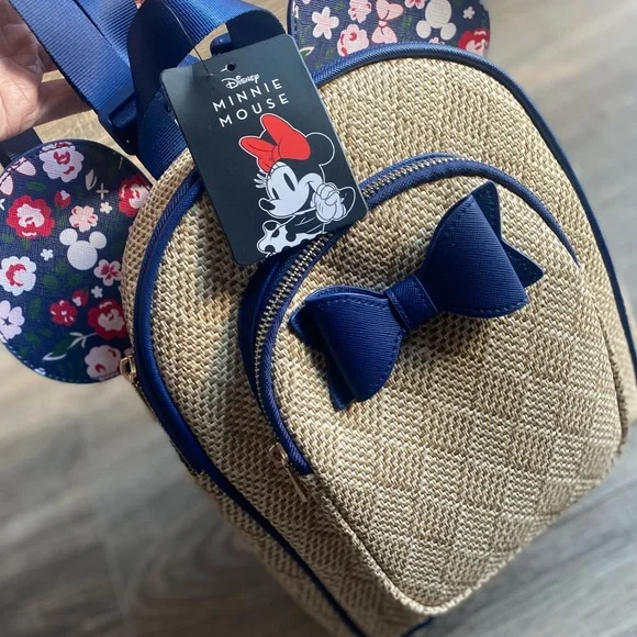 Disney Minnie Mouse mini backpack with two pockets and floral printed ears w/bow - Picture 5 of 14